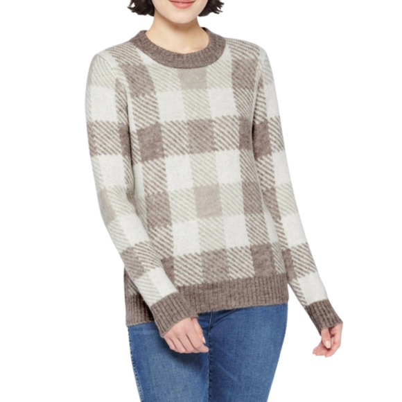 MARKET & SPRUCE Stitch Fix Beige Kendall Plaid Crewneck Pullover Women's XXL - Picture 1 of 5